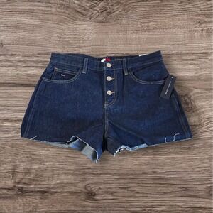 Tommy Hilfiger Womens High Rise Denim Shorts Dark Wash Button Fly NWT 31